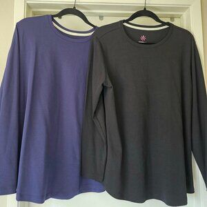 Lot 2 Isaac Mizrahi Live Tee-Shirts Tops Pima Navy Black Long Sleeve Size L NEW